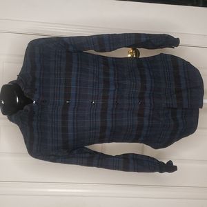 Pendleton Vintage 1960s 1970s Blue Plaid Button Down Shirt Wool Size Medium